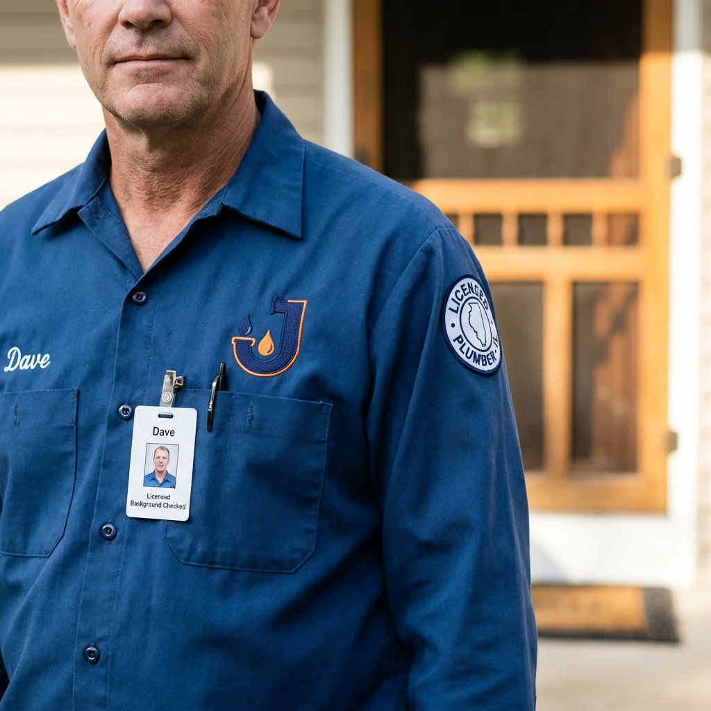 Licensed plumber showing ID badge in Hallsville, TX