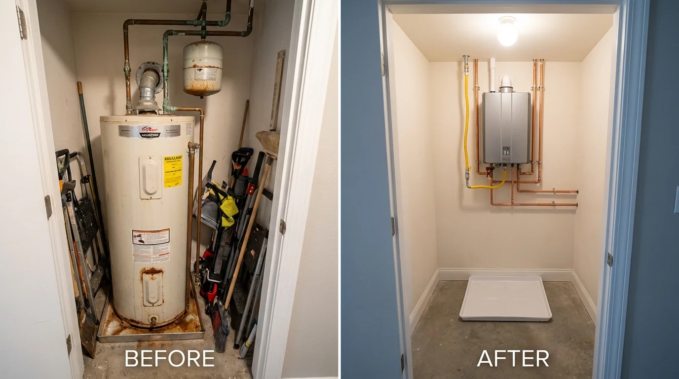 Tank water heater versus wall-mounted tankless unit comparison for Hallsville, TX homeowners